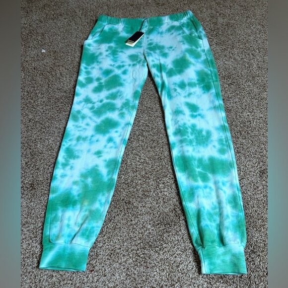 NEW Monrow Supersoft Tie-Dye Green Blue White High-Rise Jogger Lounge Pants XS - Picture 3 of 8